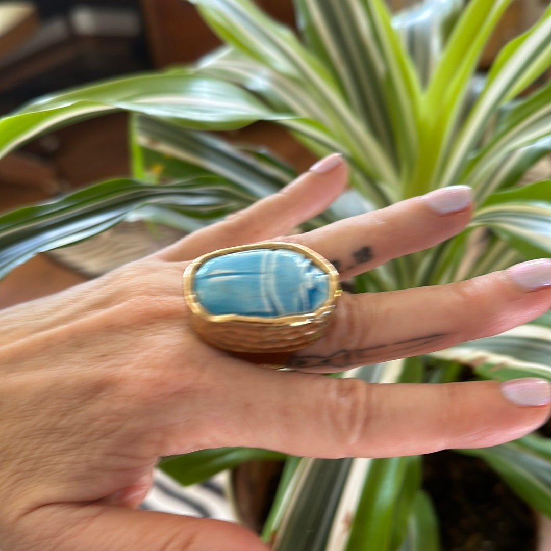 Light Blue Egyptian Scarab Ring