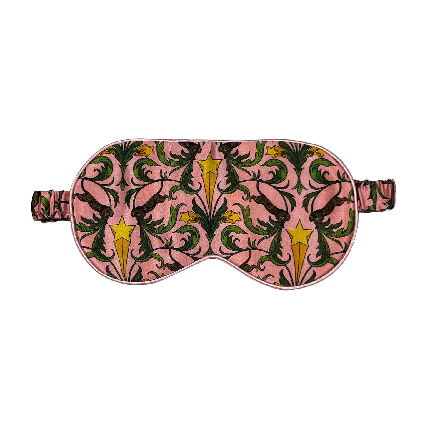 Sleep mask with pink floral pattern on a white background