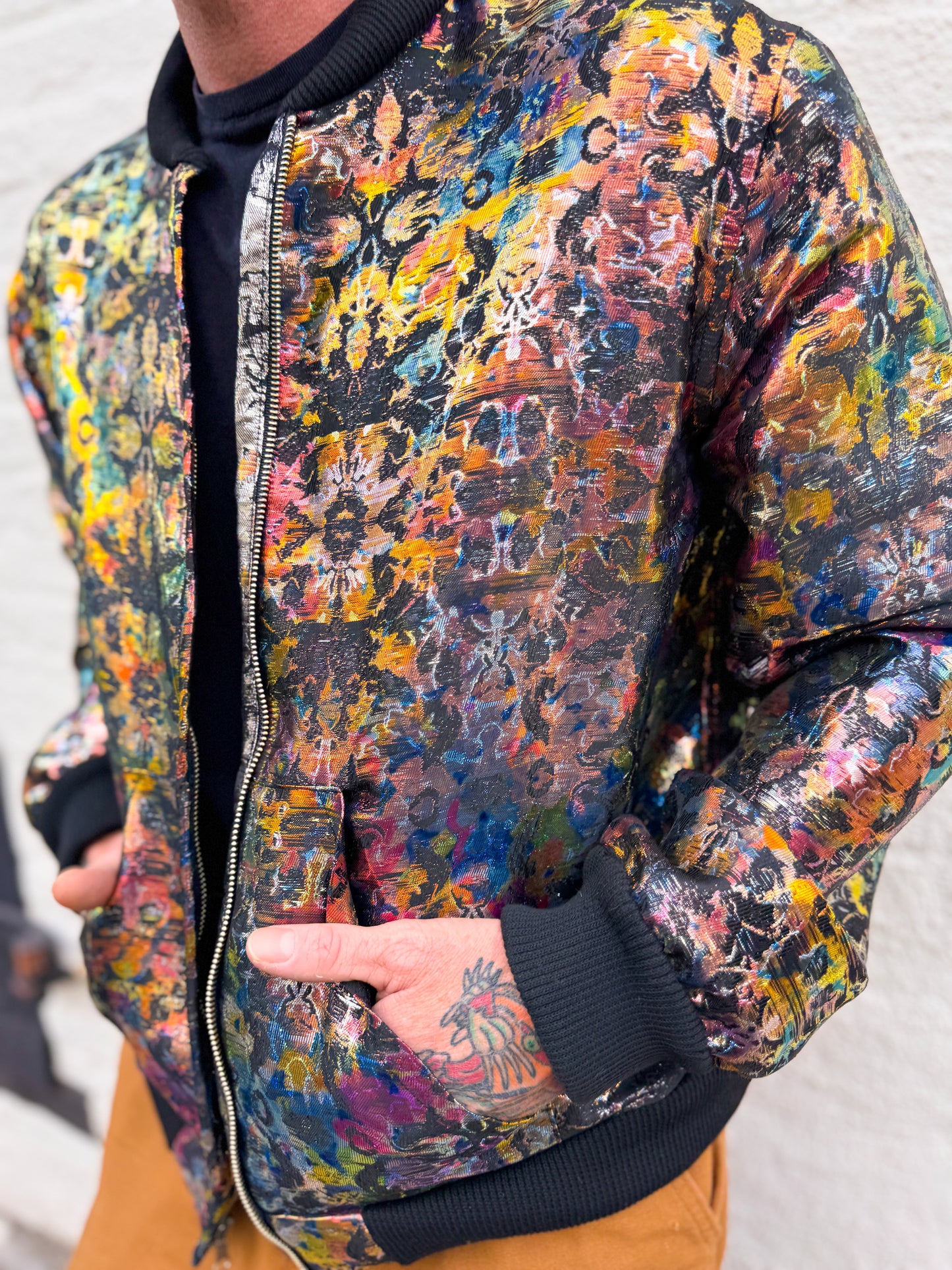 Men's Reversible Dark Brocade Bomber Jacket