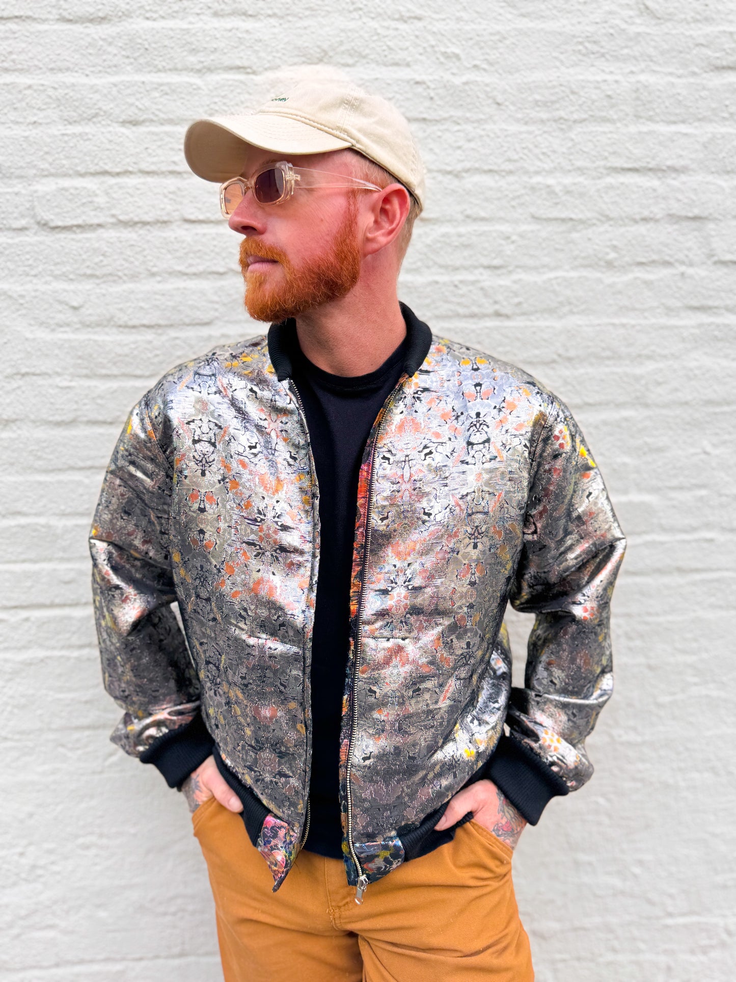 Men's Reversible Dark Brocade Bomber Jacket