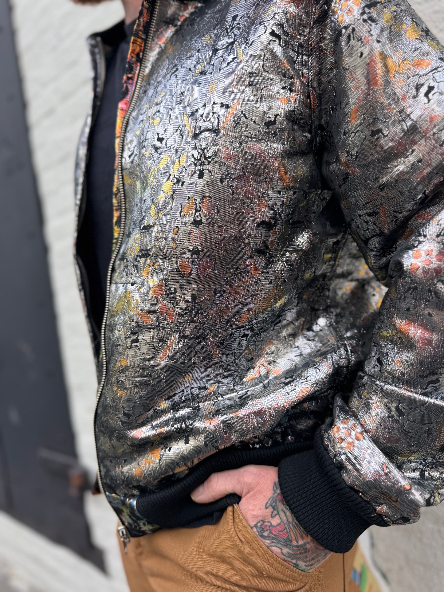 Men's Reversible Dark Brocade Bomber Jacket