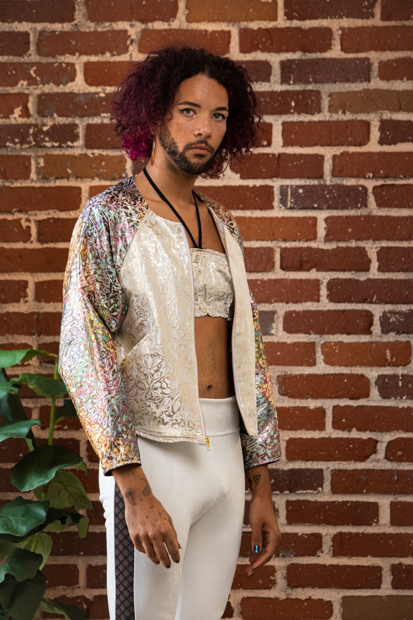 White and Gold Brocade Bandeau Top