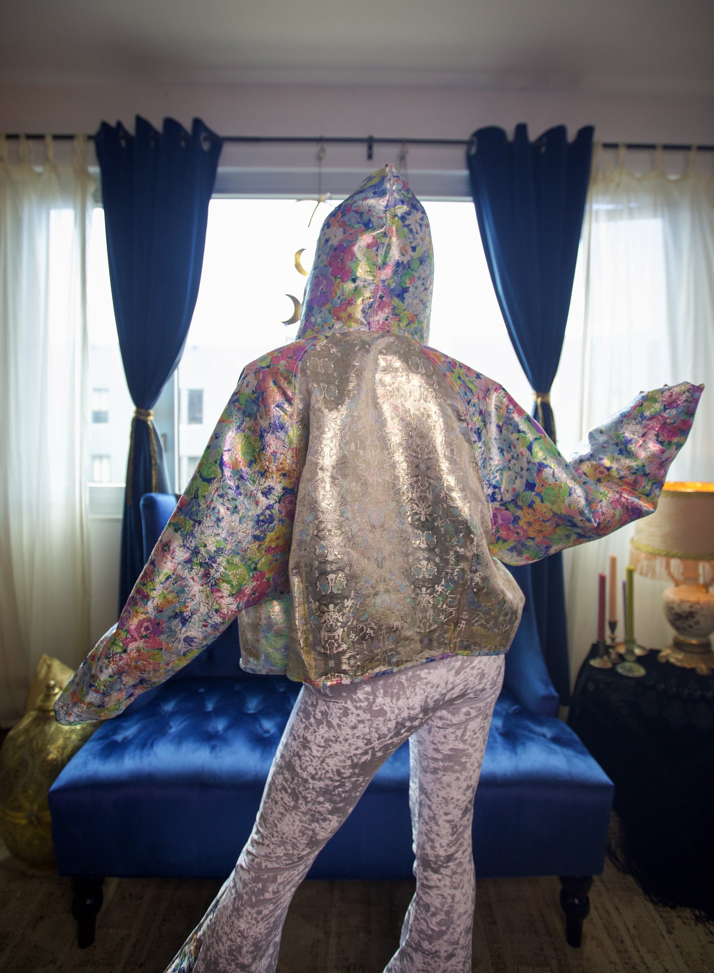 Reversible Light Iridescent Metallic Jacket with Hood