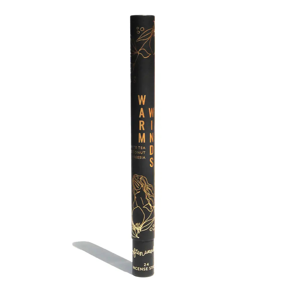Black incense stick packaging with gold text and design on a white background