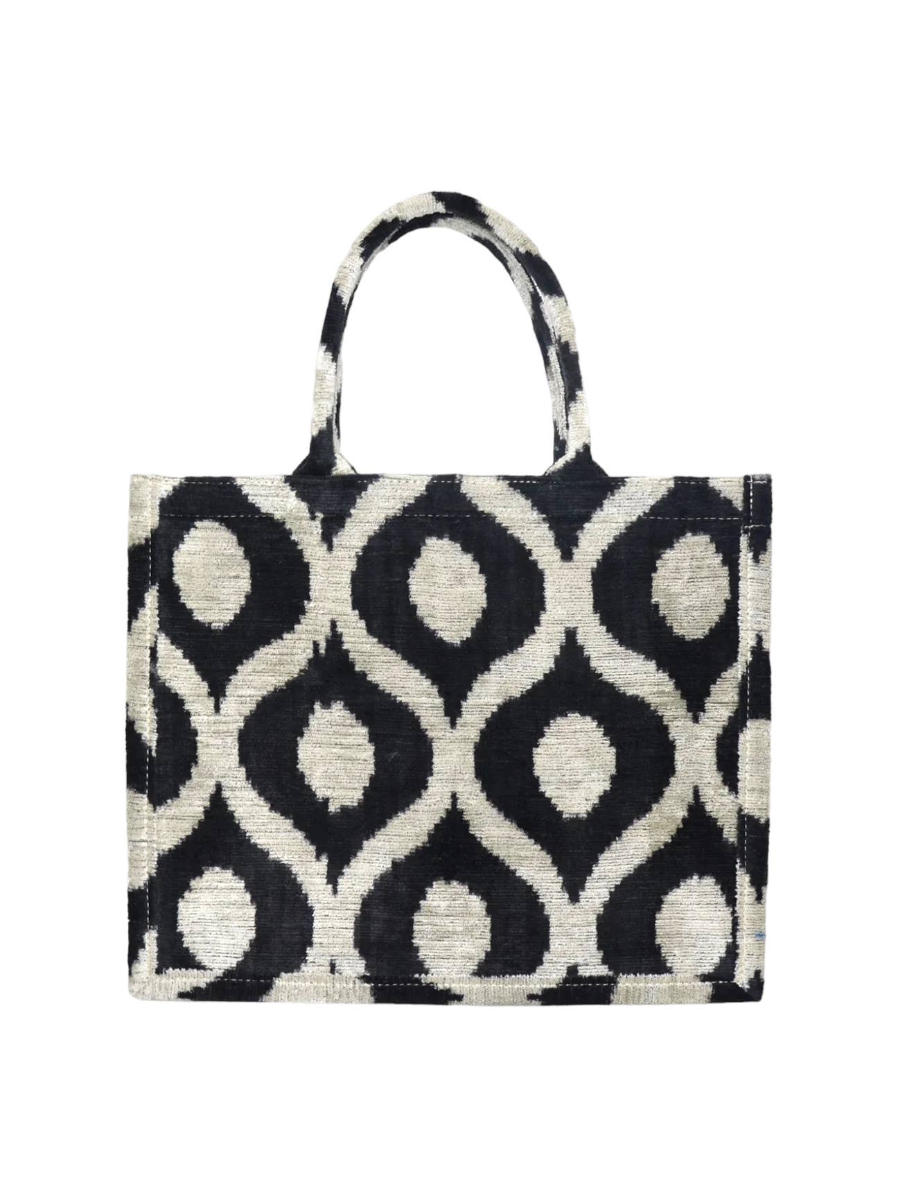 Black and White Silk Velvet Ikat Large Tote Bag