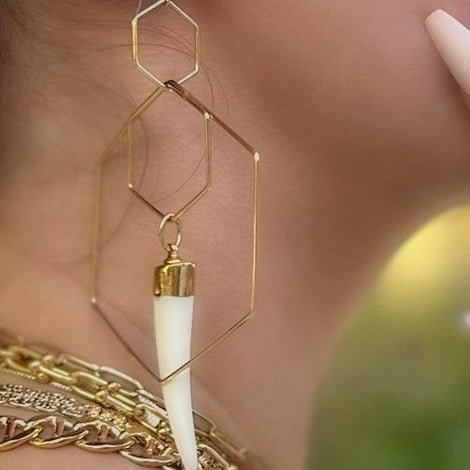 Naledii Golden Hexagon & Tusk Shape Earrings