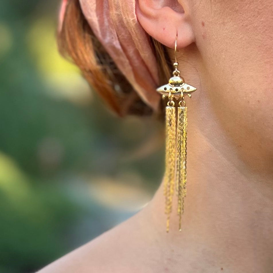 UFO Spaceship Tassel Earrings