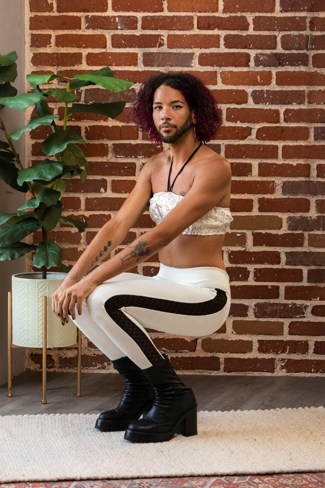 White Jaquard Stretch Leggings