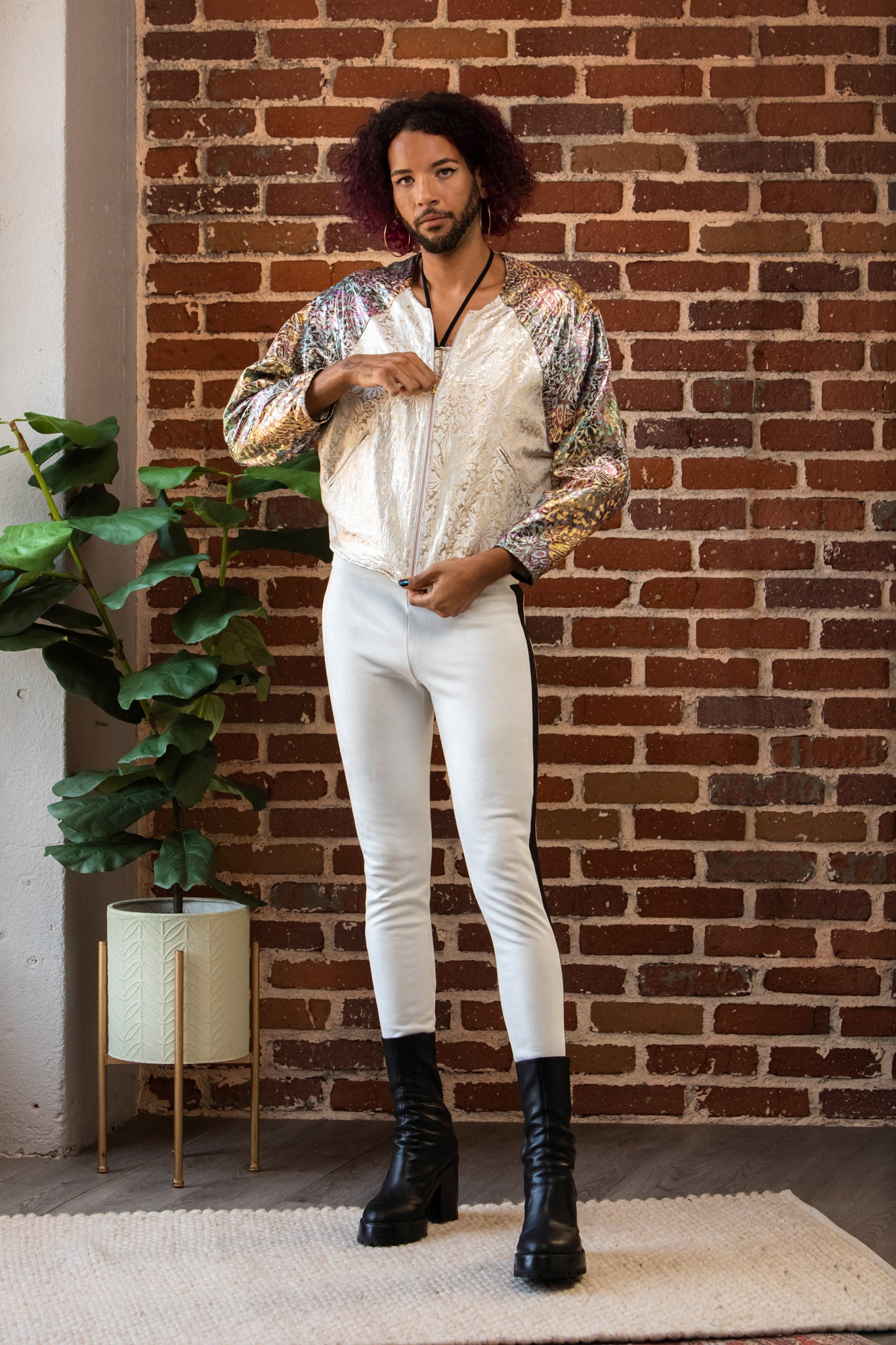 White Jaquard Stretch Leggings