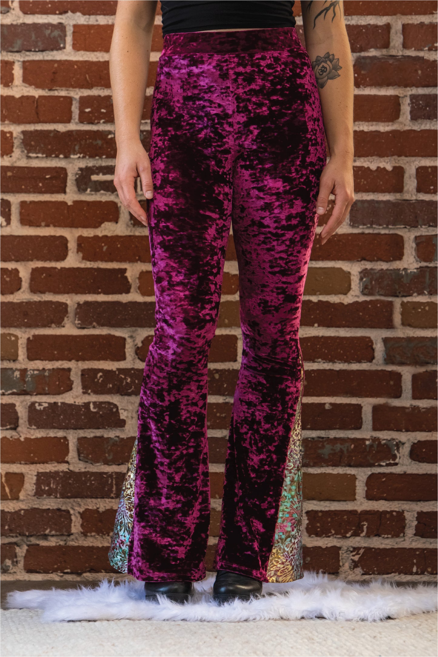 Luxe High Waist Crushed Velvet Flare Pants | Magenta