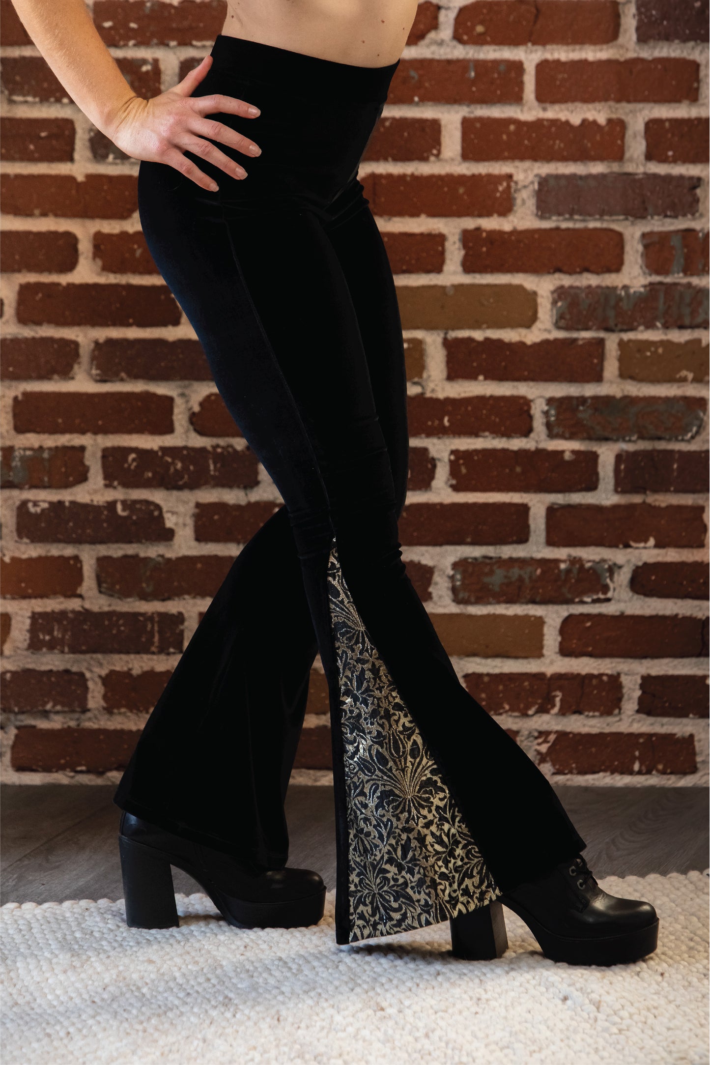 Black and Gold Velvet High Waist Pants