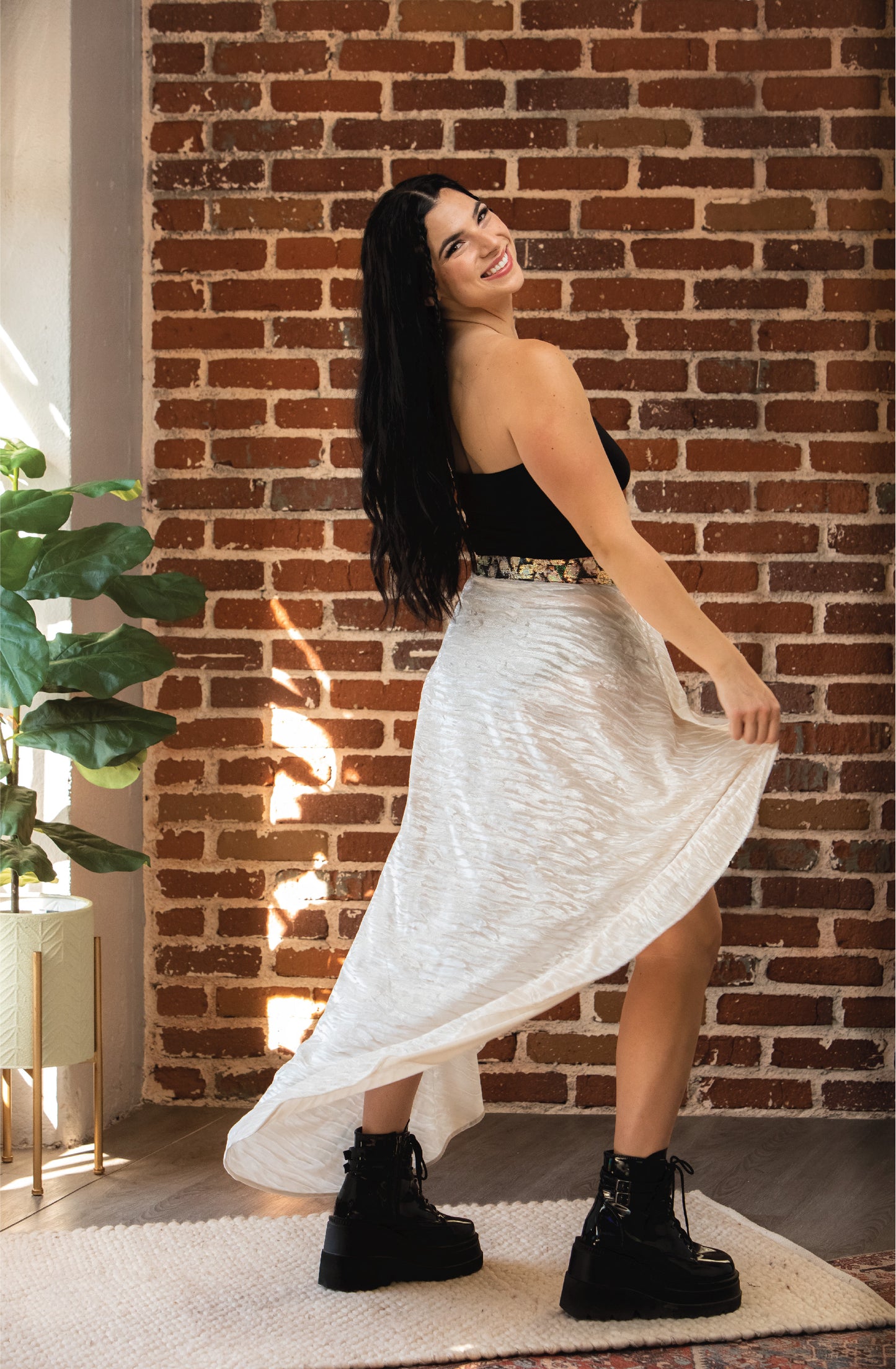 White Velvet High Waisted Open Maxi Skirt