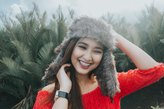 woman wearing a Mongolian Fur Hat