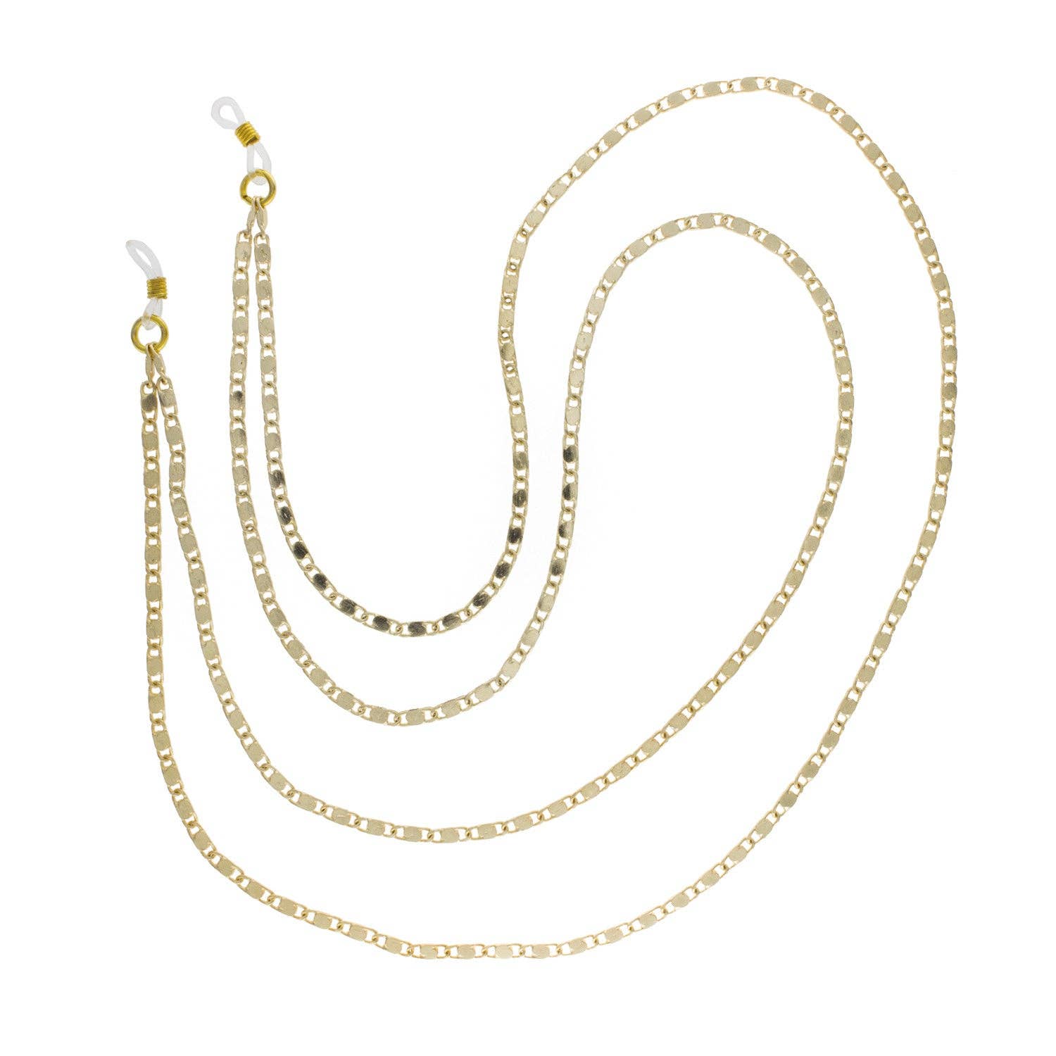 Gold chain eyeglass holder on a white background