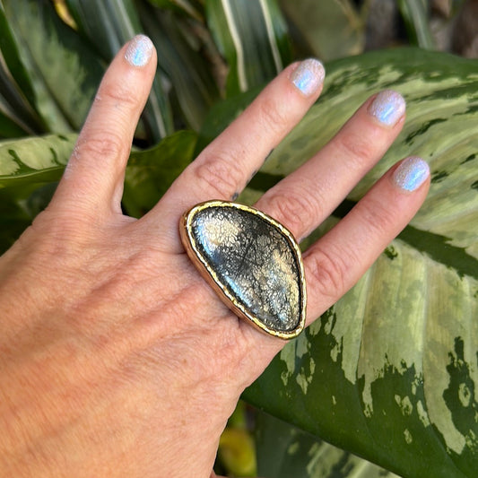 Fossilized Coral/Pyrite Ring