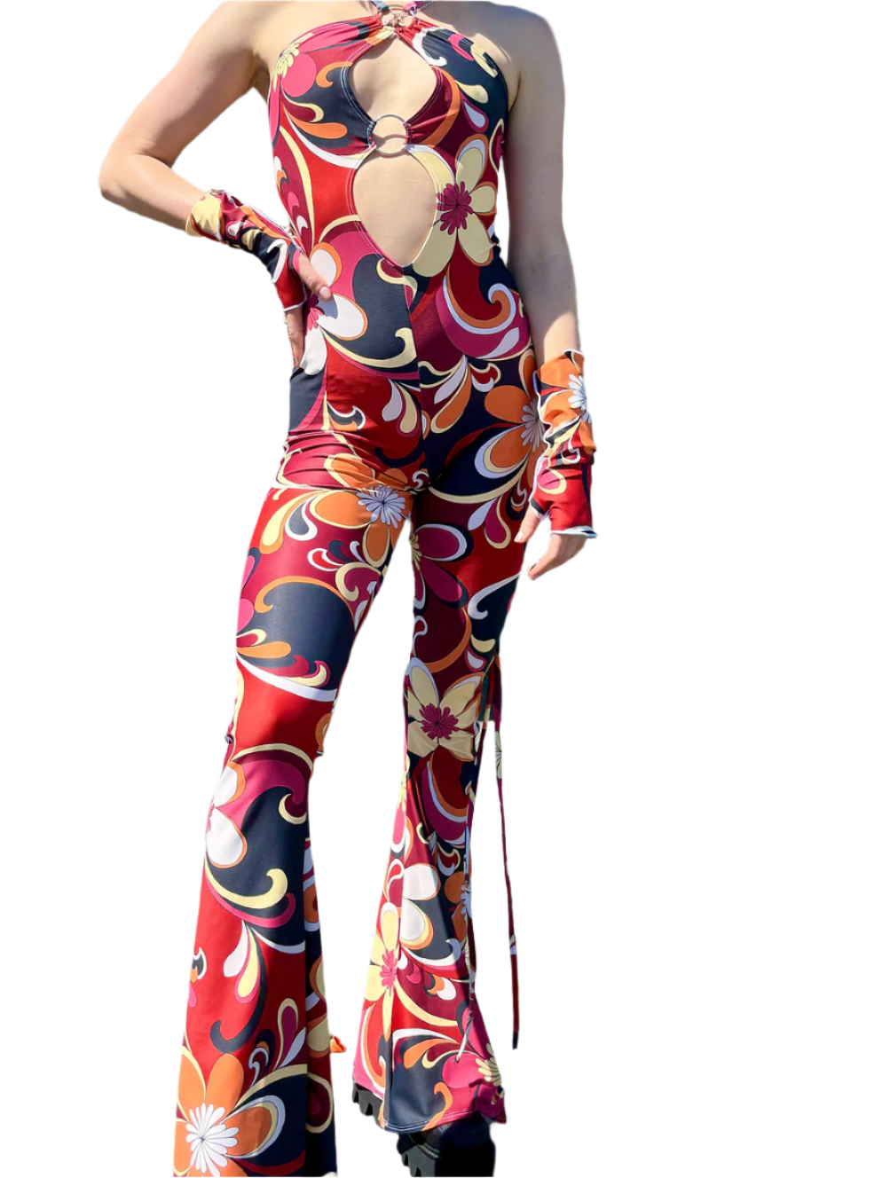 70s Disco Flower Bell Bottom Jumpsuit