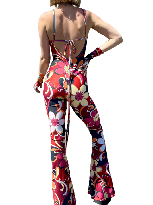 70s Disco Flower Bell Bottom Jumpsuit