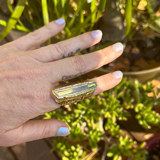 Angel Aura Lemurian Quartz Ring #32