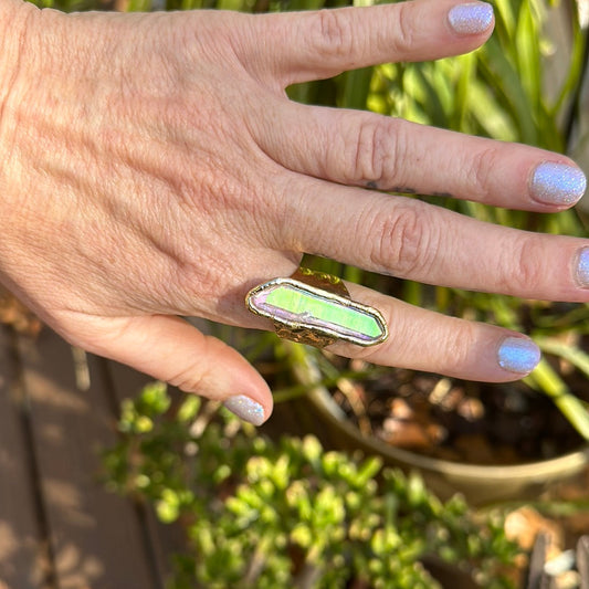 Angel Aura Lemurian Quartz Ring #33