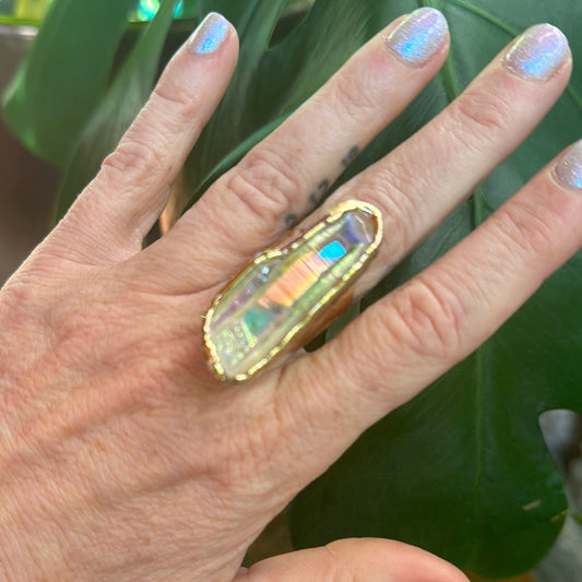 Angel Aura Lemurian Quartz Ring #13