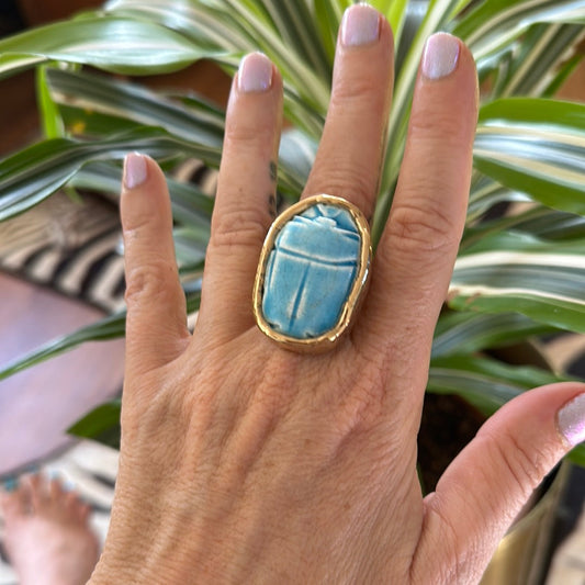 Light Blue Egyptian Scarab Ring