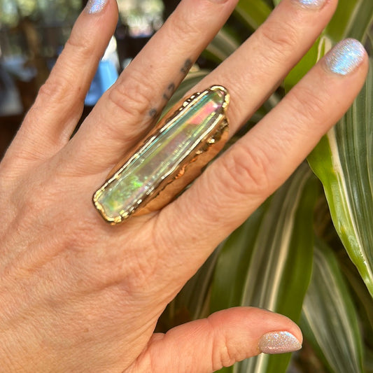 Angel Aura Lemurian Quartz Ring #25