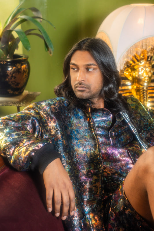 Men's Reversible Dark Brocade Bomber Jacket