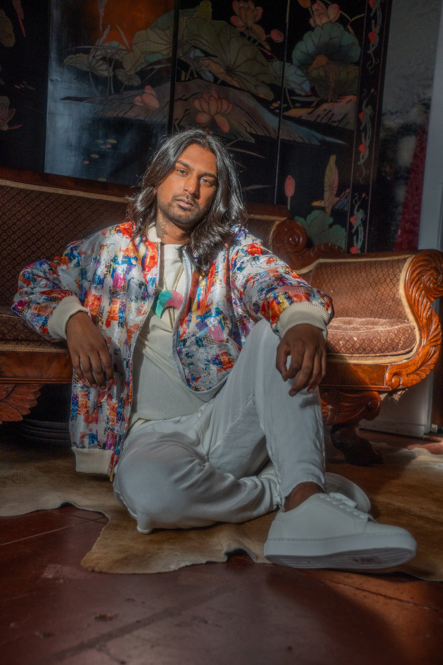 Men's Reversible Light Brocade Bomber Jacket