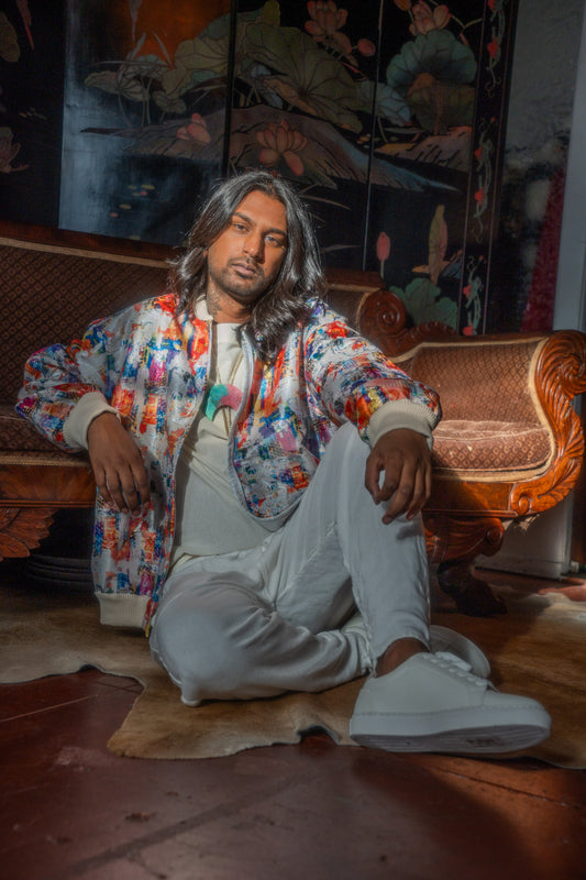 Men's Reversible Light Brocade Bomber Jacket