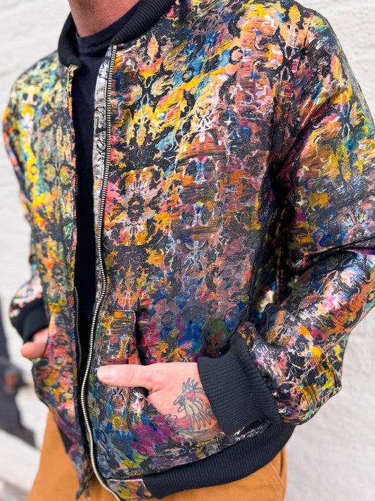 Men's Reversible Dark Brocade Bomber Jacket