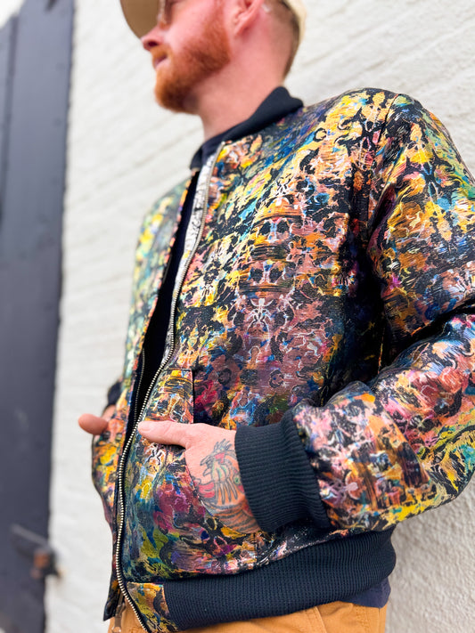 Men's Reversible Dark Brocade Bomber Jacket