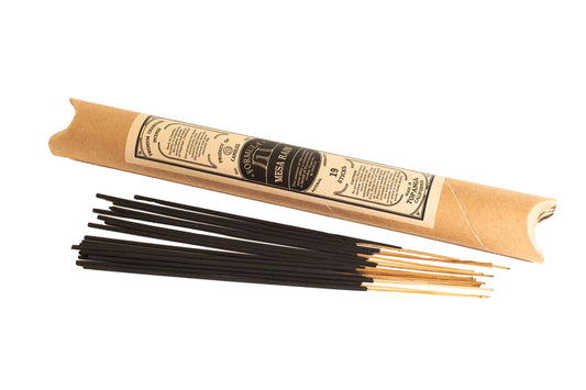 Incense sticks with a cardboard packaging on a white background