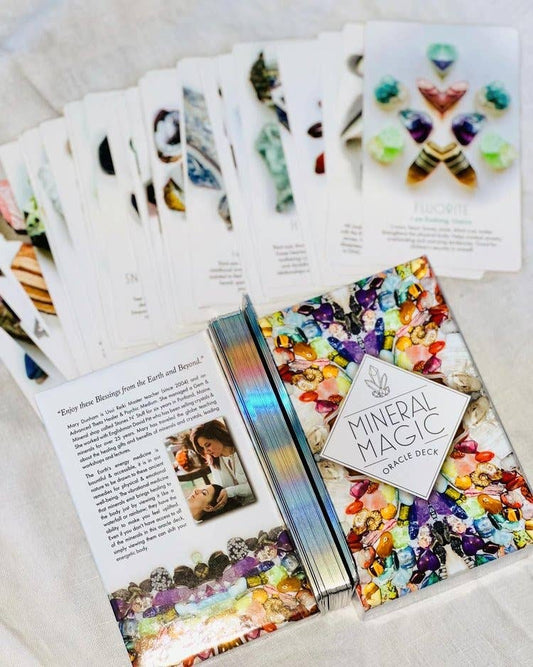 Mineral Magic Oracle Deck with cards and box on a white surface