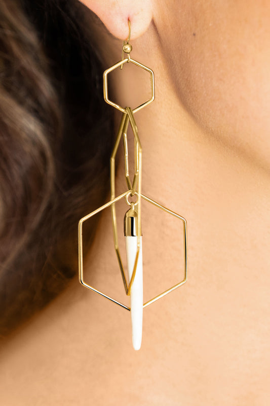 Naledii Golden Hexagon & Tusk Shape Earrings