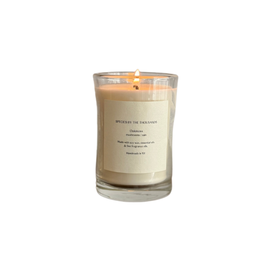 Lit candle in glass