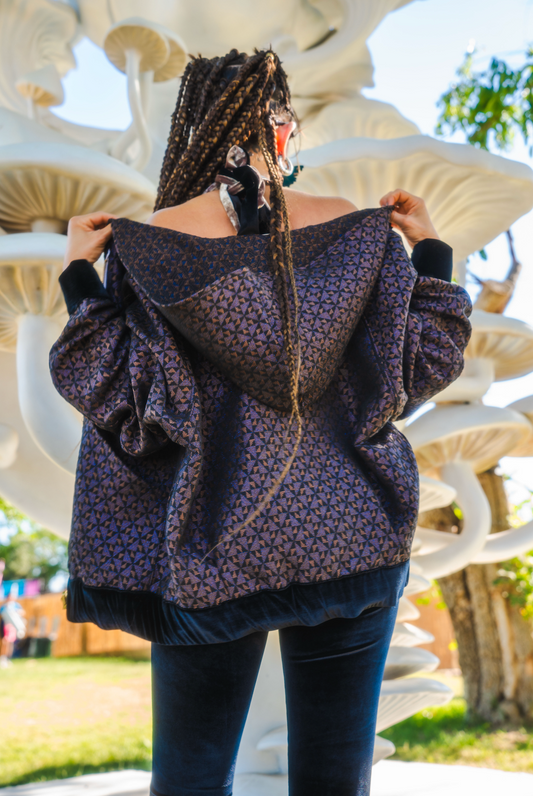 Reversible Violet Geometric Jacket with Hood