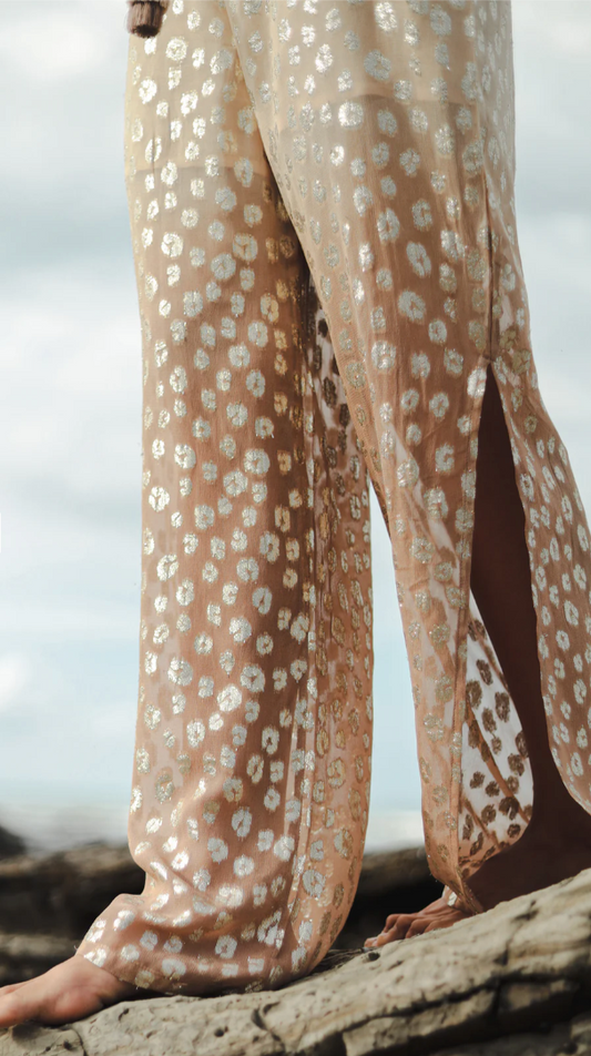 Gold Metallic Leopard Flutter Sleeve Pants