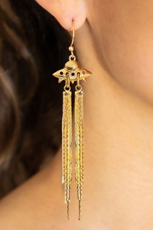 UFO Spaceship Tassel Earrings