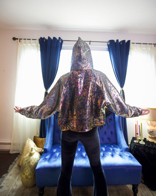 Reversible Dark Iridescent Metallic Jacket with Hood