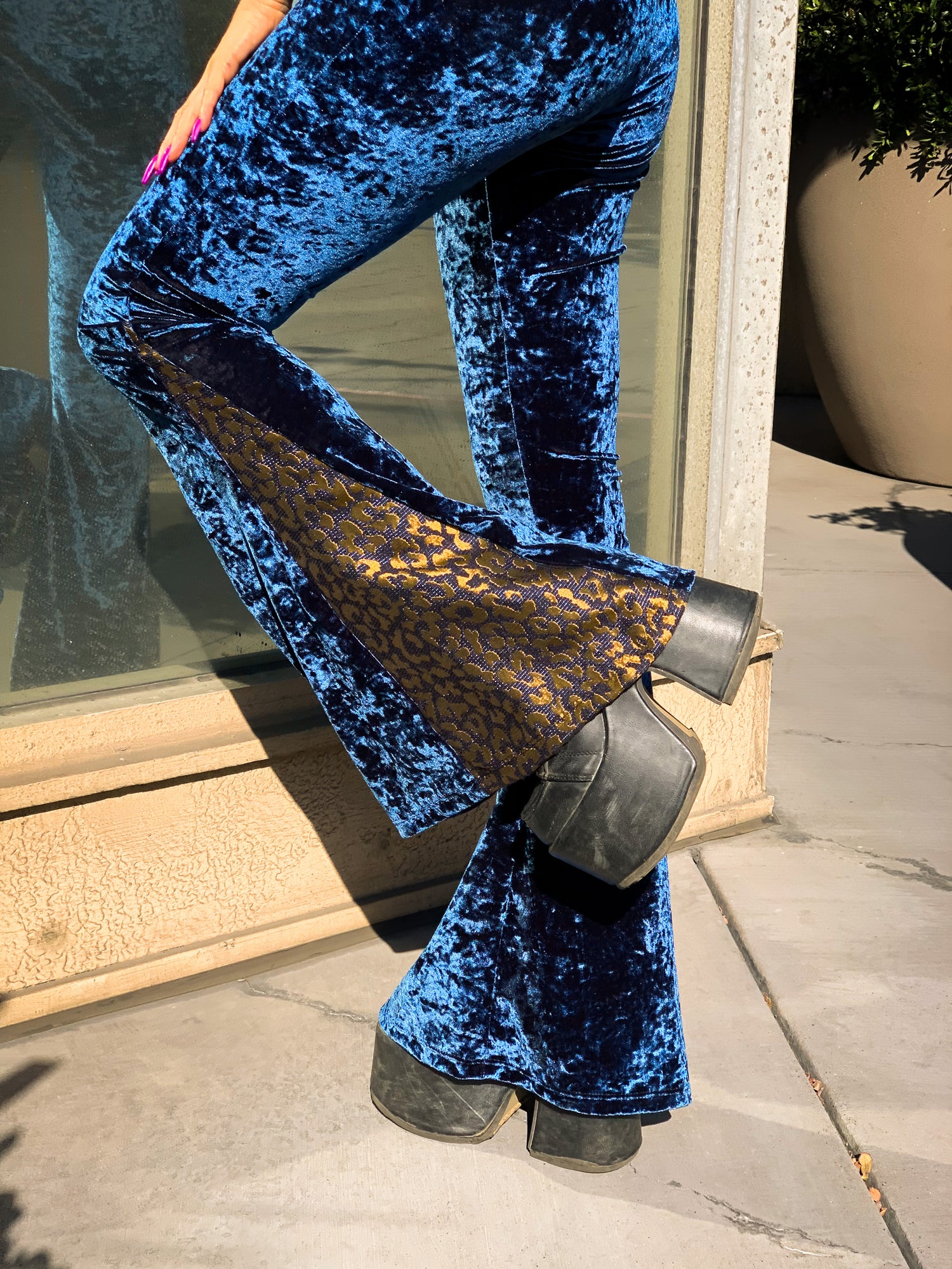 Blue Crushed Velvet Flare Pants – Poppy California Shop