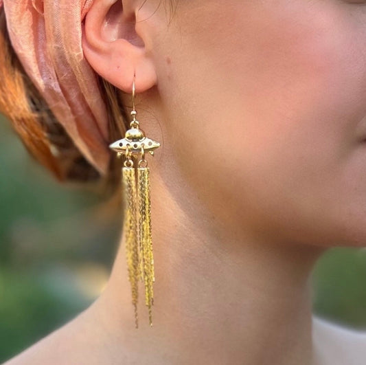 UFO Spaceship Tassel Earrings