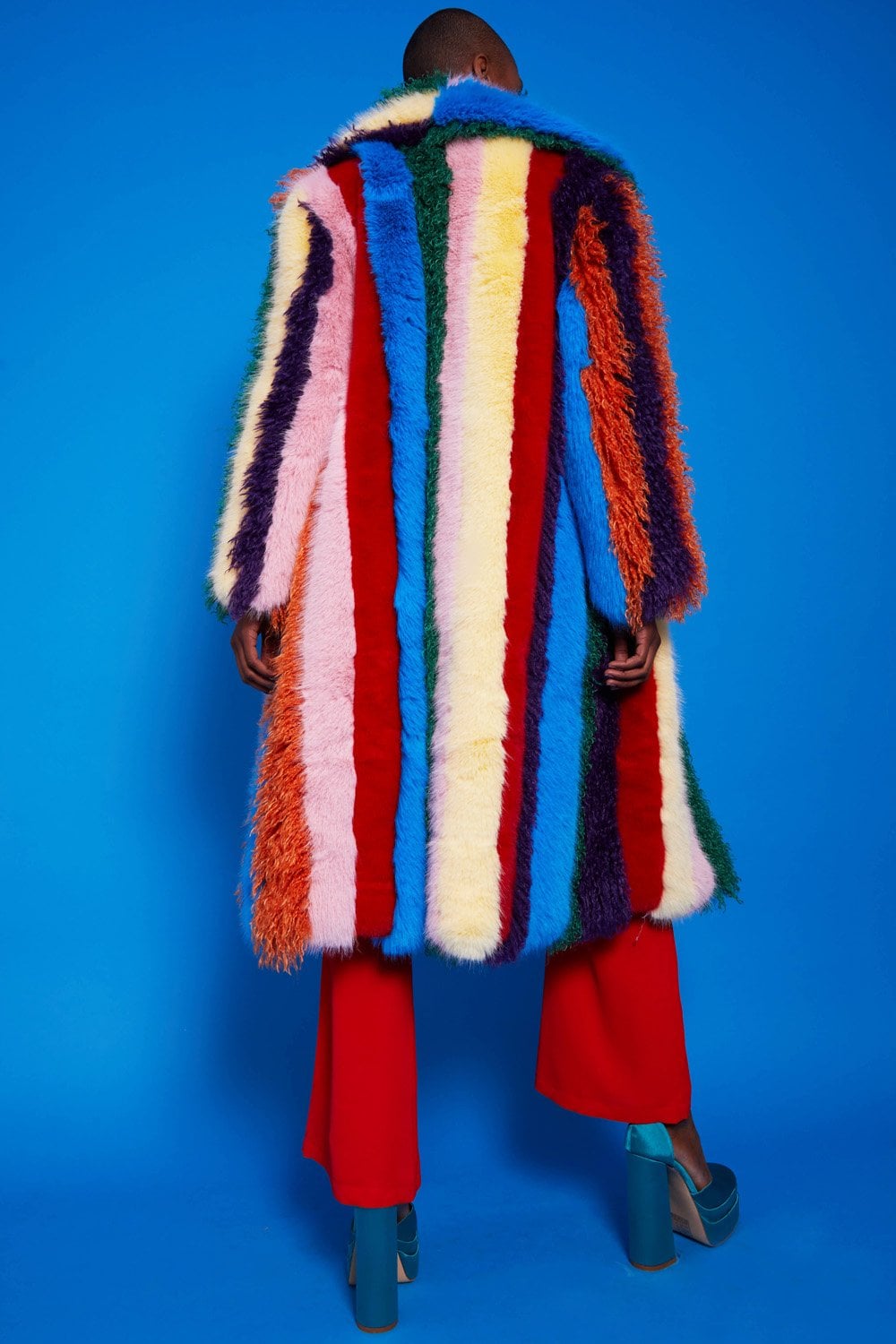 Faux Fur Hand Crafted Eco Bamboo Maxi Coat Rainbow