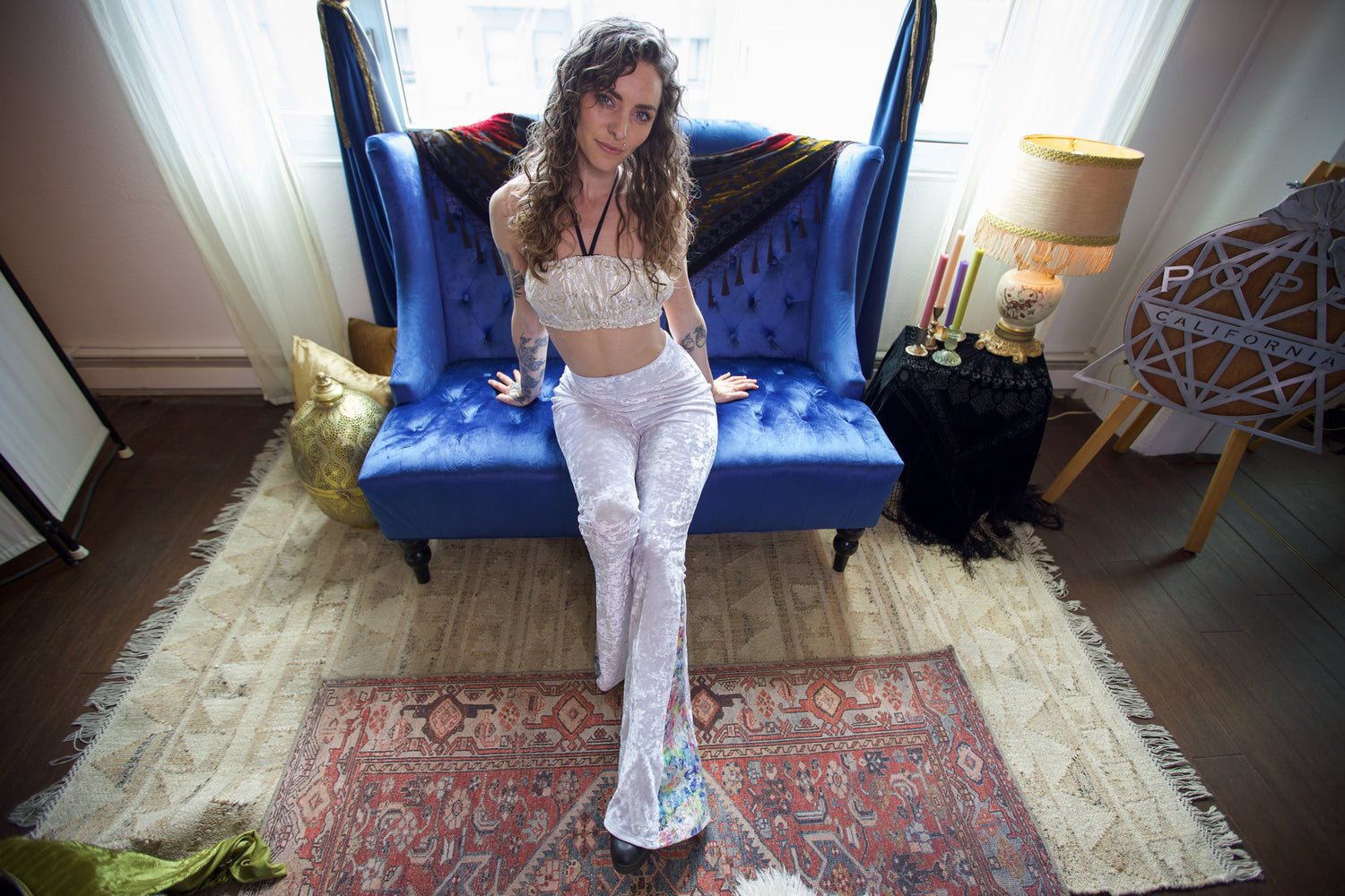 White High Waist Crushed Velvet Flare Pants – Poppy California Shop