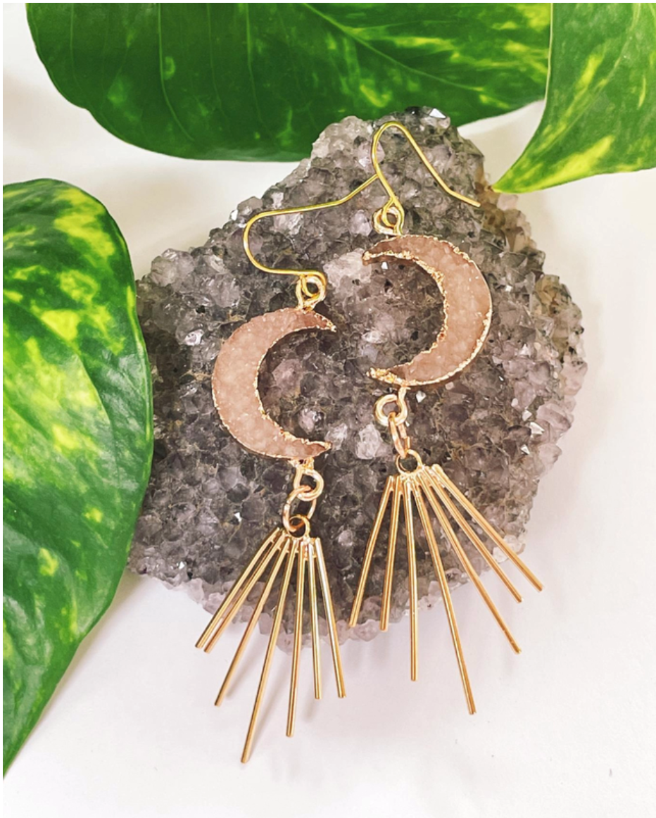 Iridescent Druzy Moon Earrings