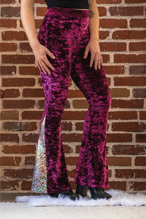 Luxe High Waist Crushed Velvet Flare Pants | Magenta – Poppy California ...