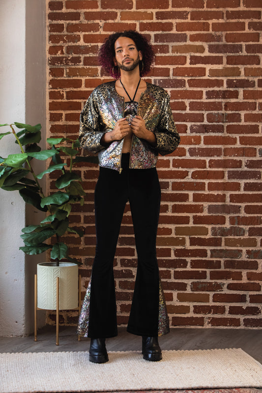 Dark Shimmer Velvet High Waist Flare Pant